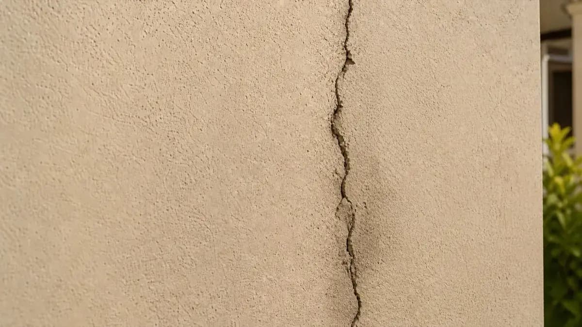 Stucco wall in Carrollwood with a large crack before repair